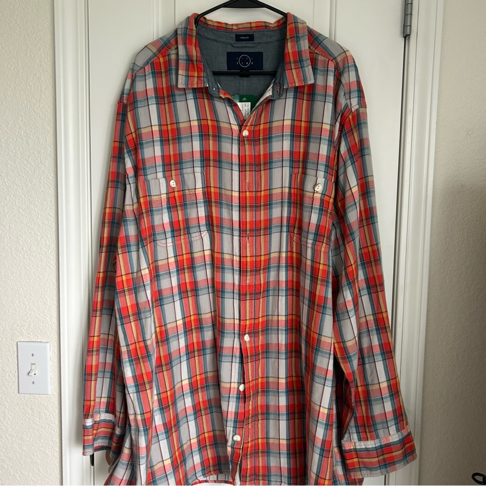 Even Tide Men’s Love Sleeve Button Up Plaid Shirt NWT - Size 3XL